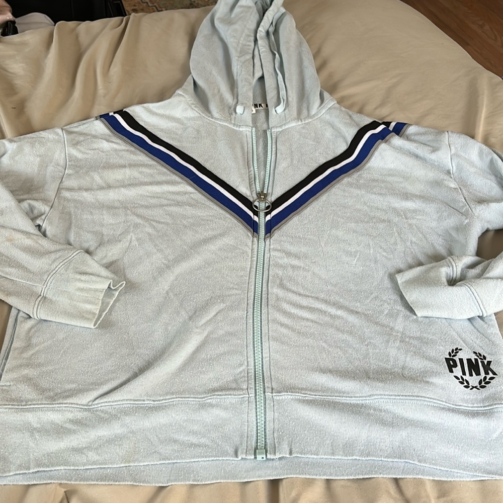 Light blue zip up sweater by pink